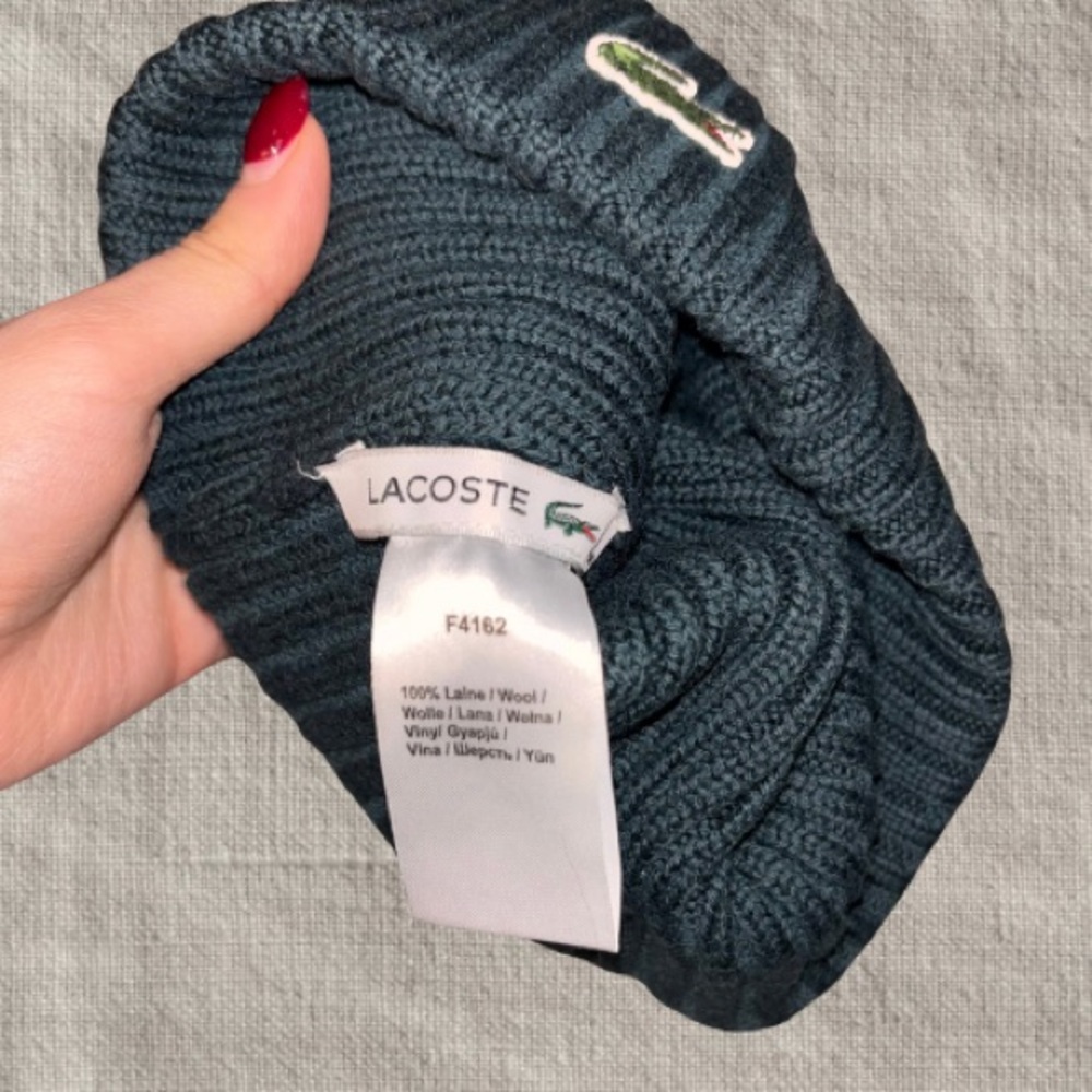 Lacoste 100% Wool Ribbed Beanie - Picture 3 of 3